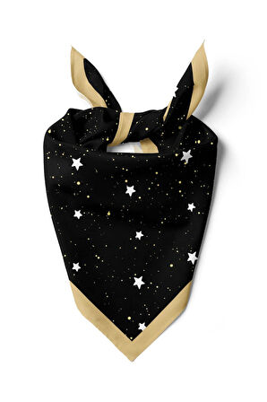 B41 Kadın Yıldız Desenli Bandana 50x50 Siyah DG0341-22 Snz