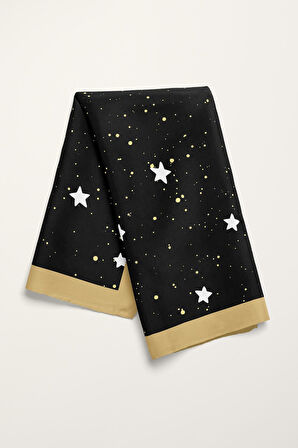 B41 Kadın Yıldız Desenli Bandana 50x50 Siyah DG0341-22 Snz