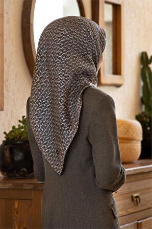 Vissona Tivil İpek Eşarp 60992 - 8 - 0003 - 0001 Beyaz Siyah Kırçıl Desen