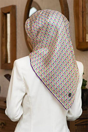 Vissona Tivil İpek Eşarp 60992 - 13 - 0023 Krem Mor Kırçıllı Desen