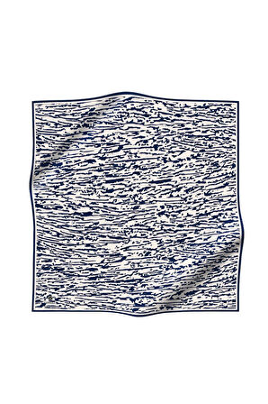 %100 Twill İpek Çizgi Desenli Krem - Lacivert Renkli 90x90 Eşarp Dikim Şekli : El Dikişi