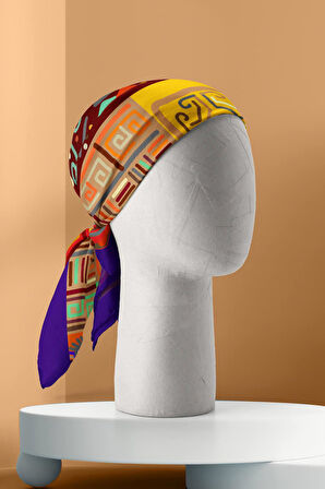 B71 Kadın African Etnik Desenli Bandana Kırmızı Sarı Dg0218