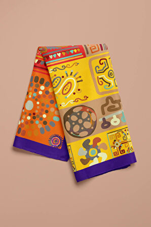 B71 Kadın African Etnik Desenli Bandana Kırmızı Sarı Dg0218