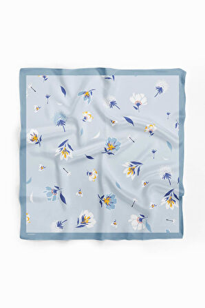 Kadın Çiçek Desenli Bandana 50x50 Açık Mavi DG0157-22 Snz
