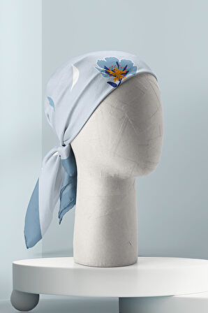 Kadın Çiçek Desenli Bandana 50x50 Açık Mavi DG0157-22 Snz