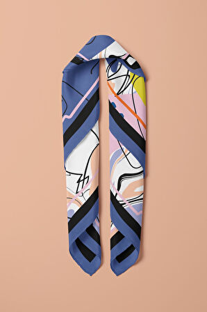 A57 Kadın Turuncu Beyaz Silüet Desenli 50x50 Bandana HYL DG01438-22