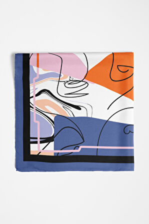 A57 Kadın Turuncu Beyaz Silüet Desenli 50x50 Bandana HYL DG01438-22