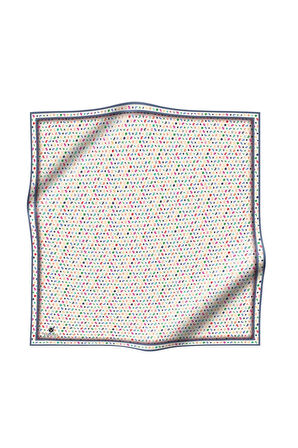 %100 Twill İpek Çıtır Desenli Krem - İndigo Renkli 90x90 Eşarp Dikim Şekli : El Dikişi