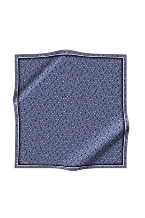 %100 Twill İpek Çıtır Desenli İndigo Renkli 90x90 Eşarp Dikim Şekli : El Dikişi