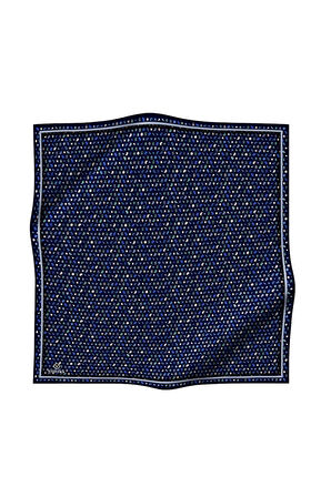 %100 Twill İpek Çıtır Desenli Lacivert Renkli 90x90 Eşarp Dikim Şekli : El Dikişi