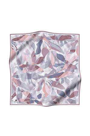 %100 Twill İpek Çiçek Desenli Pudra - Bebe Mavisi Renkli 90x90 Eşarp Dikim Şekli : El Dikişi