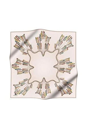 Vissona Tivil İpek Eşarp 61009 - 2 - 0003 Krem Zincir Desen