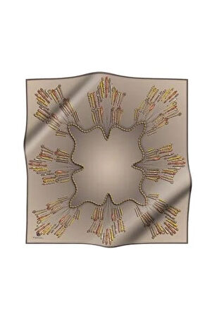 Vissona Tivil İpek Eşarp 61009 -4 - 0008 Sütlü Kahve Soyut Desen