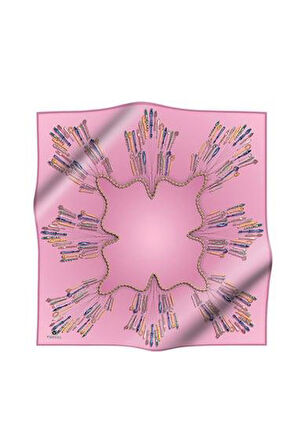 Vissona Tivil İpek Eşarp 61009 - 6 - 0019 Pembe Zincir Desen