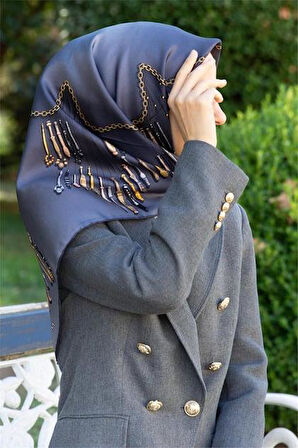 Vissona Tivil İpek Eşarp 61009 - 11 - 0029 Füme Zincir Desen