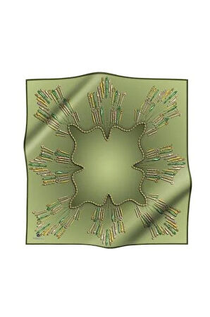 Vissona Tivil İpek Eşarp 61009 - 13 - 0037 Yeşil Soyut Desen