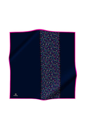 %100 Twill İpek Çıtır Şerit Desenli Lacivert - Fuşya Renkli 90x90 Eşarp Dikim Şekli : El Dikişi