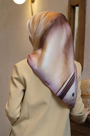 %100 Twill İpek Duman Desenli Hardal - Taba Renkli 90x90 Eşarp Dikim Şekli : El Dikişi