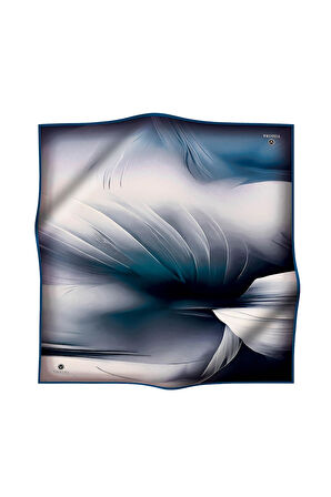 %100 Twill İpek Degrade Duman İndigo Renkli 90x90 Eşarp Dikim Şekli : El Dikişi