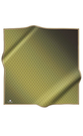 % 57 İPEK % 43 VİSKON Twill İpek Monogram Desenli Haki  Renkli 90x90 Eşarp Dikim Şekli : El Dikişi
