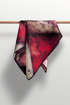 % 57 İPEK % 43 VİSKON Twill İpek Dokulu Ve Geometrik Desenli Bordo - Bej Renkli 90x90 Eşarp Dikim Şekli : El Dikişi