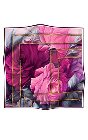 % 57 İPEK % 43 VİSKON Twill İpek Çiçek Geometrik Desenli fuşya Renkli 90x90 Eşarp Dikim Şekli : El Dikişi