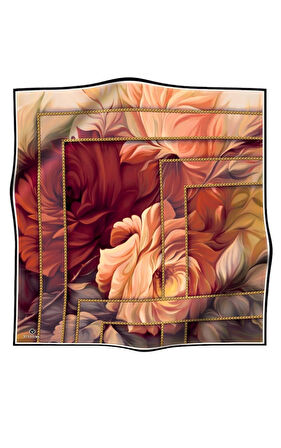 % 57 İPEK % 43 VİSKON Twill İpek Çiçek Geometrik Desenli tabalı kırmızılı Renkli 90x90 Eşarp Dikim Şekli : El Dikişi
