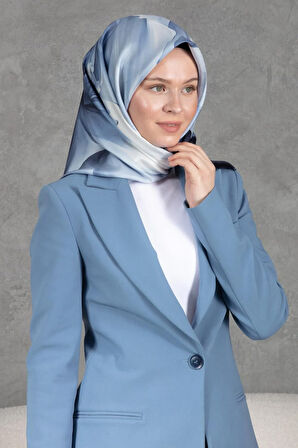 %100 Twill İpek Yaprak Desenli İndigo Renkli 90x90 Eşarp Dikim Şekli : El Dikişi
