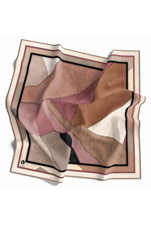 Twill Geometrik Desenli Bej Renkli 90x90 Eşarp (İpek İçermez) Kenar Dikiş Şekli El Dikişli