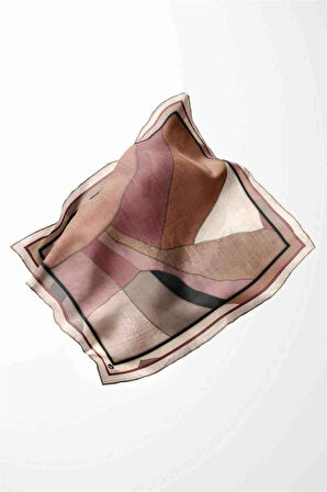 Twill Geometrik Desenli Bej Renkli 90x90 Eşarp (İpek İçermez) Kenar Dikiş Şekli El Dikişli