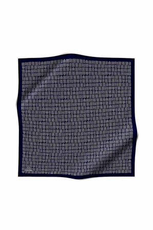 %57 İPEK %43 VİSKON Twill İpek Etnik Motif Desenli Lacivert - Krem Renkli 90x90 Eşarp Dikim Şekli : El Dikişi
