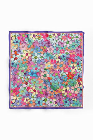 E15 Kadın Çiçek Desenli Bandana 50x50 Mor DG0137-22