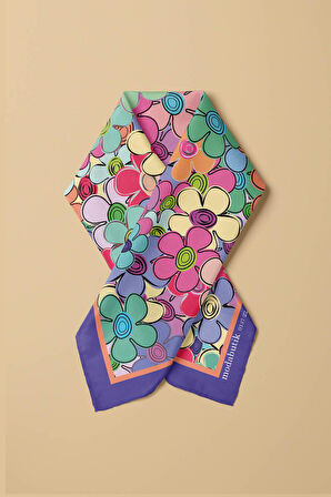 E15 Kadın Çiçek Desenli Bandana 50x50 Mor DG0137-22