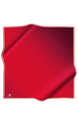 % 57 İPEK % 43 VİSKON Twill İpek Monogram Desenli Kırmızı Renkli 90x90 Eşarp Dikim Şekli : El Dikişi