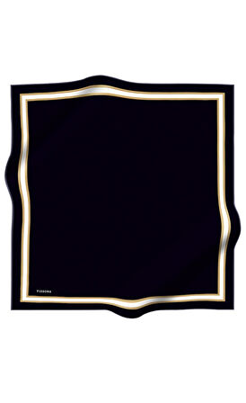 % 57 İPEK % 43 VİSKON Twill İpek Dokulu Şerit Desenli Siyah - Kremi Renkli 90x90 Eşarp Dikim Şekli : El Dikişi