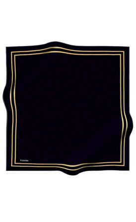 % 57 İPEK % 43 VİSKON Twill İpek Dokulu Şerit Desenli Siyah - Gold Renkli 90x90 Eşarp Dikim Şekli : El Dikişi