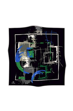 % 57 İPEK % 43 VİSKON Twill İpek Geometrik Desenli Saks - Zümrüt Yeşili Renkli 90x90 Eşarp Dikim Şekli : El Dikişi