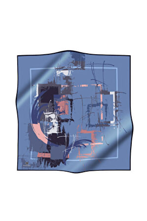 % 57 İPEK % 43 VİSKON Twill İpek Geometrik Desenli İndigo - Gül Kurusu Renkli 90x90 Eşarp Dikim Şekli : El Dikişi