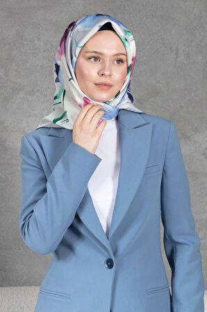 %100 Twill İpek Çiçek Desenli Gül Kurusu - İndigo Renkli 90x90 Dikim Şekli : El Dikişi Eşarp