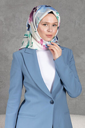 %100 Twill İpek Çiçek Desenli Gül Kurusu - İndigo Renkli 90x90 Dikim Şekli : El Dikişi Eşarp