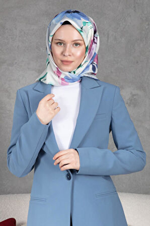 %100 Twill İpek Çiçek Desenli Gül Kurusu - İndigo Renkli 90x90 Dikim Şekli : El Dikişi Eşarp