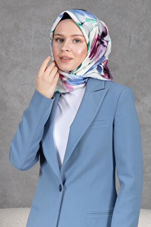 %100 Twill İpek Çiçek Desenli Gül Kurusu - İndigo Renkli 90x90 Dikim Şekli : El Dikişi Eşarp