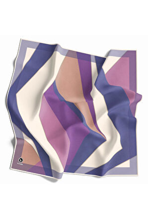 Twill Geometrik Desenli İndigo - Saks Renkli 90x90 Eşarp (İpek İçermez) Dikim Şekli : El Dikişi