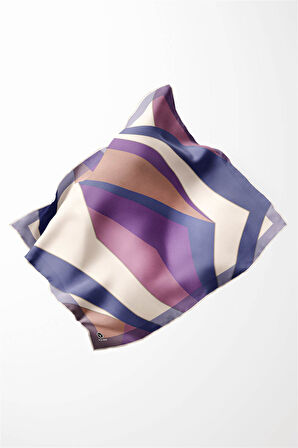 Twill Geometrik Desenli İndigo - Saks Renkli 90x90 Eşarp (İpek İçermez) Dikim Şekli : El Dikişi