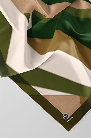 Twill Geometrik Desenli Haki Renkli 90x90 Eşarp (İpek İçermez) Dikim Şekli : El Dikişi