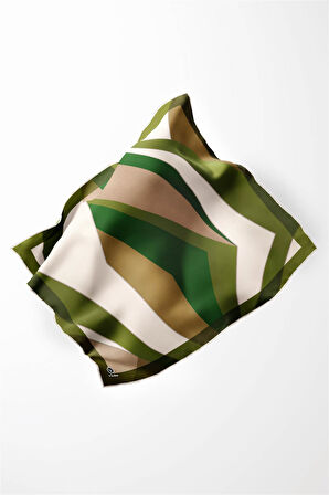 Twill Geometrik Desenli Haki Renkli 90x90 Eşarp (İpek İçermez) Dikim Şekli : El Dikişi