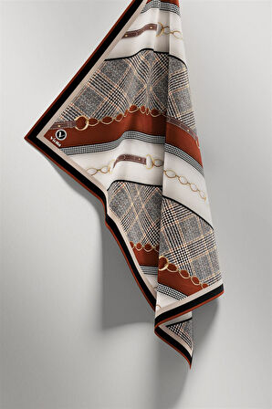 Twill Kemer Desenli Taba Renkli 90x90 Eşarp (İpek İçermez) Kenar Dikiş Şekli El Dikişli