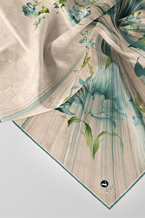 Twill Çiçekli Desenli Mint Yeşili Renkli 90x90 Eşarp (İpek İçermez) Kenar Dikiş Şekli El Dikişli