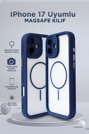 iPhone 17 Uyumlu Kamera Korumalı Magsafe Wireless Şarj Özellikli Mat Silikon Lacivert renkli Silikon Telefon Kılıfı
