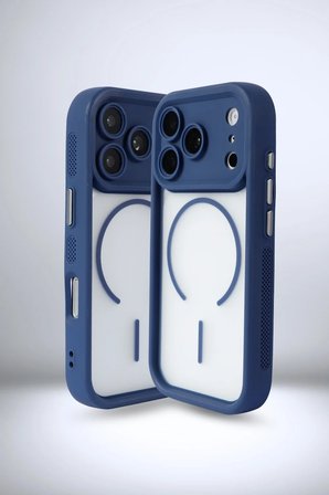 iPhone 17 Pro Max Uyumlu Kamera Korumalı Magsafe Wireless Şarj Özellikli Mat Silikon Lacivert renkli Silikon Telefon Kılıfı
